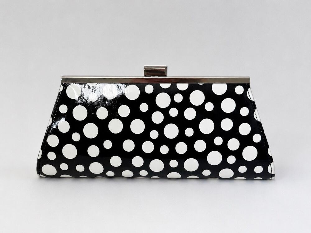 Neiman Marcus Black White Polka Dot Clutch Purse Silver Chain Shoulder Bag
